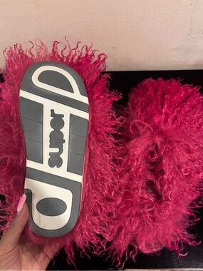 Hot Pink Fluffy Slide Sandals